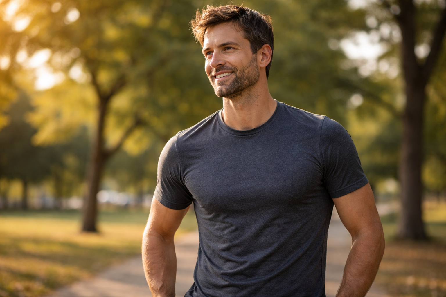 Confident man with energy and vitality after following the natural restoration system